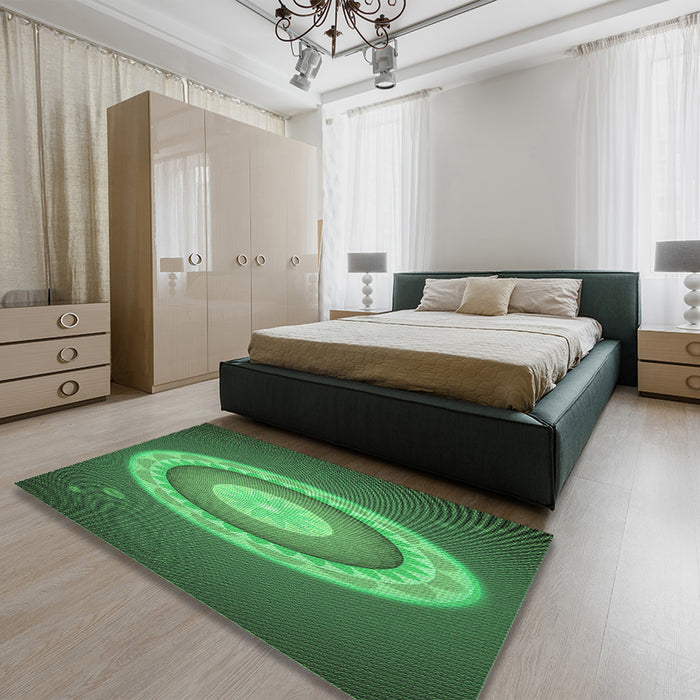 Round Machine Washable Transitional Medium Forest Green Rug in a Office, wshpat1972grn