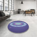 Round Machine Washable Transitional Denim Blue Rug in a Office, wshpat1972