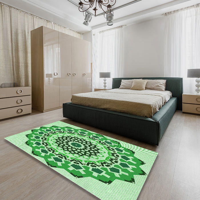 Patterned Light Green Rug in a Bedroom, pat1973grn