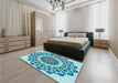 Round Machine Washable Transitional Blue Ivy Blue Rug in a Office, wshpat1973lblu