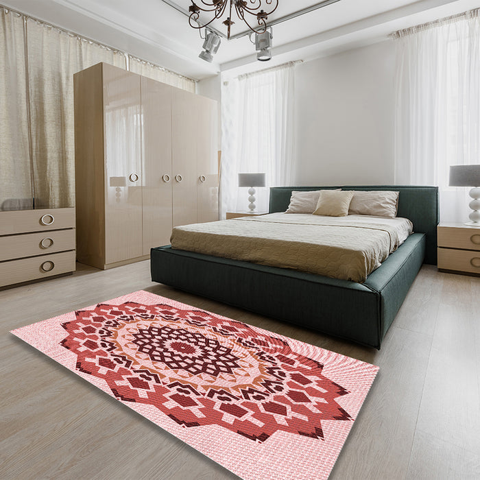 Patterned Red Rug in a Bedroom, pat1973rd