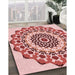 Patterned Red Rug in Family Room, pat1973rd