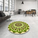 Round Patterned Olive Green Rug in a Office, pat1973yw