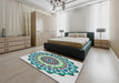 Machine Washable Transitional Green Rug in a Bedroom, wshpat1973