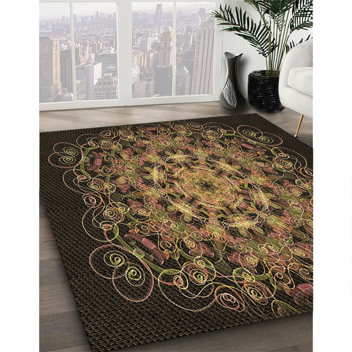 Patterned Light Brown Rug in Family Room, pat1974brn