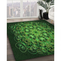 Patterned Dark Lime Green Rug, pat1974grn