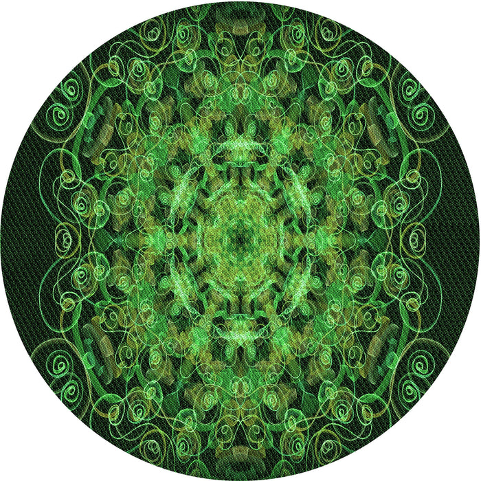 Square Machine Washable Transitional Dark Lime Green Rug in a Living Room, wshpat1974grn