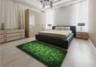 Patterned Dark Lime Green Rug in a Bedroom, pat1974grn