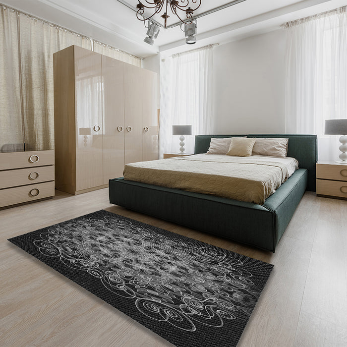 Patterned Midnight Gray Rug in a Bedroom, pat1974gry