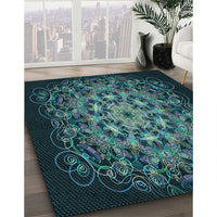 Patterned Deep-Sea Green Rug, pat1974lblu