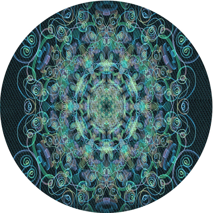 Square Machine Washable Transitional Deep-Sea Green Rug in a Living Room, wshpat1974lblu