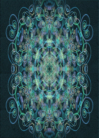 Machine Washable Transitional Deep-Sea Green Rug, wshpat1974lblu