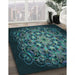 Patterned Deep-Sea Green Rug in Family Room, pat1974lblu