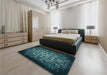 Patterned Deep-Sea Green Rug in a Bedroom, pat1974lblu