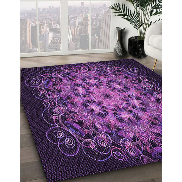 Patterned Dark Orchid Purple Rug in Family Room, pat1974pur