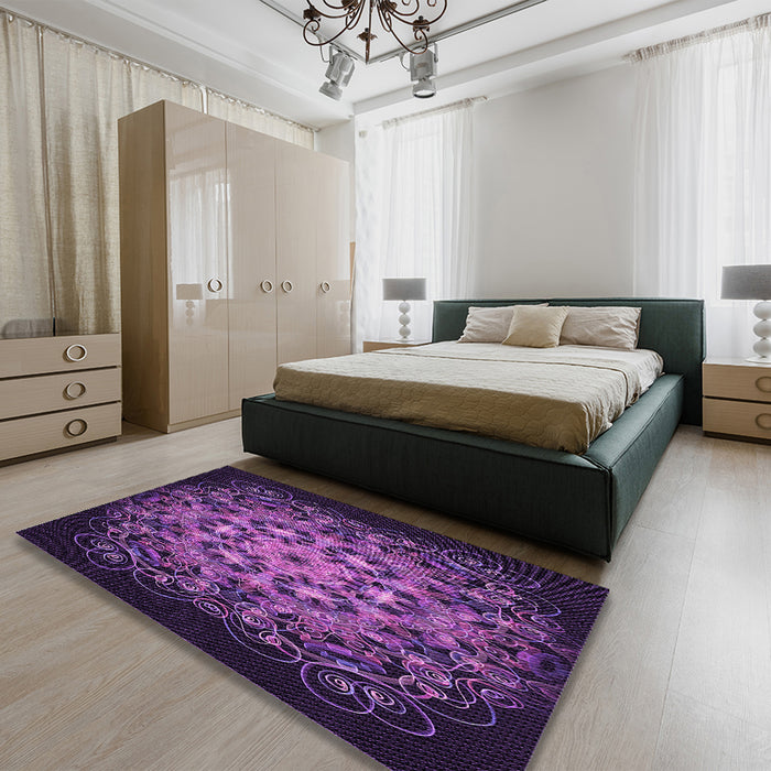 Round Machine Washable Transitional Dark Orchid Purple Rug in a Office, wshpat1974pur