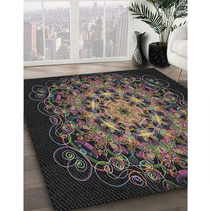 Patterned Army Brown Novelty Rug in Family Room, pat1974