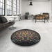 Round Machine Washable Transitional Army Brown Rug in a Office, wshpat1974