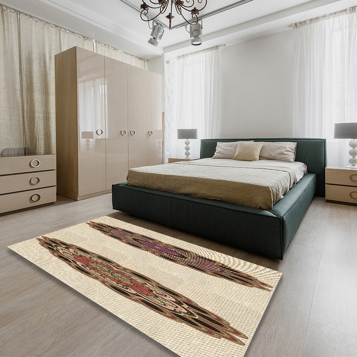 Round Machine Washable Transitional Vanilla Gold Rug in a Office, wshpat1975brn