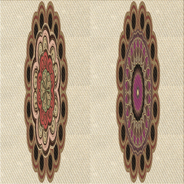 Round Patterned Vanilla Gold Rug, pat1975brn