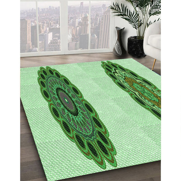 Patterned Green Rug in Family Room, pat1975grn