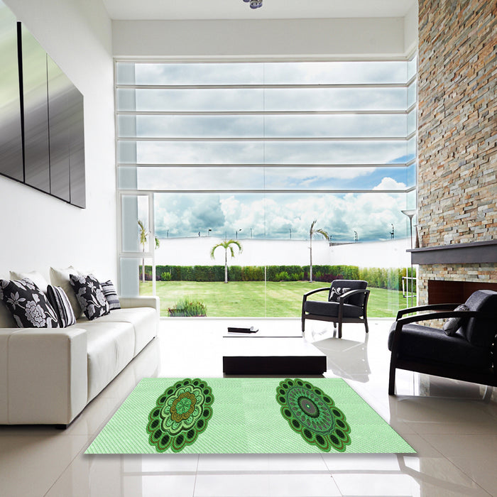 Square Patterned Green Rug in a Living Room, pat1975grn