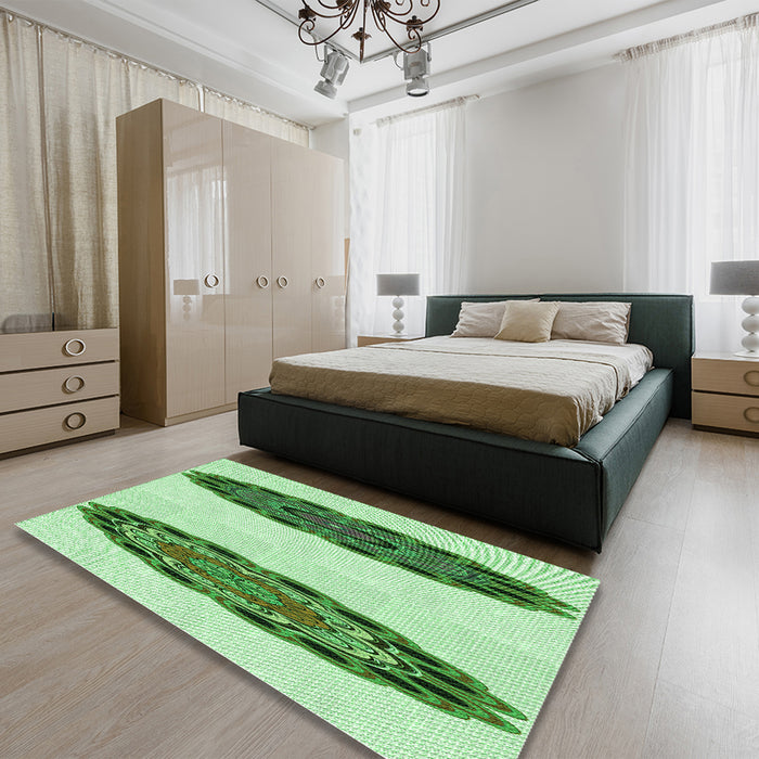 Patterned Green Rug in a Bedroom, pat1975grn