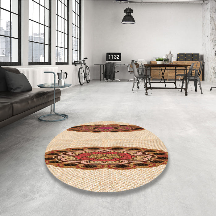 Round Patterned Deep Peach Orange Rug in a Office, pat1975org