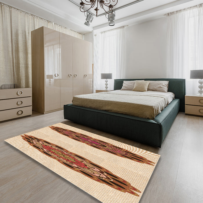 Patterned Deep Peach Orange Rug in a Bedroom, pat1975org