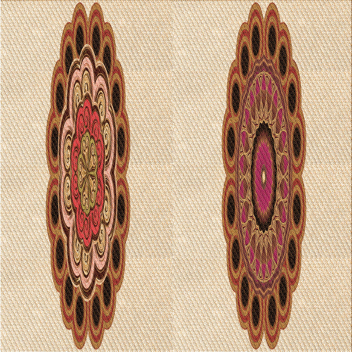 Round Patterned Deep Peach Orange Rug, pat1975org