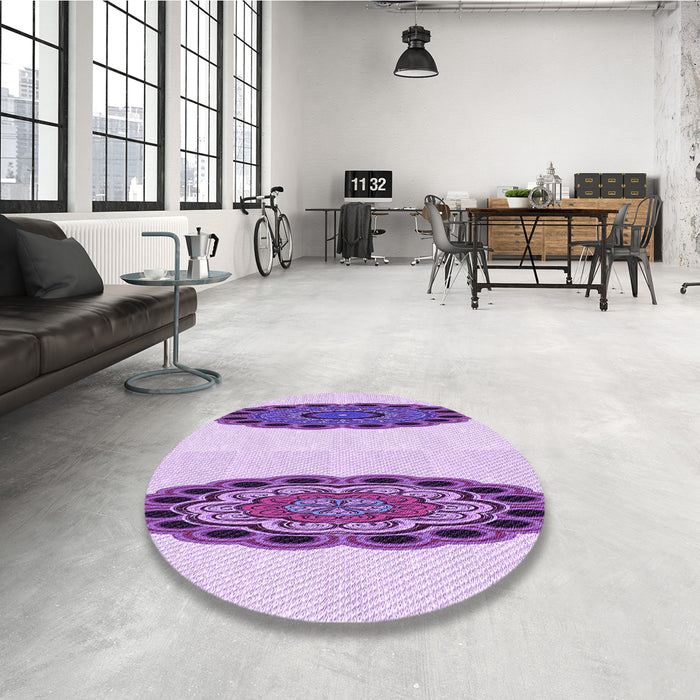 Round Patterned Blossom Pink Rug in a Office, pat1975pur