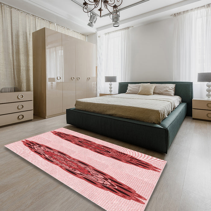 Patterned Red Rug in a Bedroom, pat1975rd