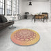 Round Patterned Chrome Gold Yellow Rug in a Office, pat1976brn