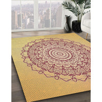 Patterned Chrome Gold Yellow Rug, pat1976brn