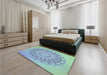 Patterned Steel Blue Rug in a Bedroom, pat1976lblu