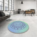 Round Patterned Steel Blue Rug in a Office, pat1976lblu