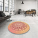 Round Patterned Bright Orange Rug in a Office, pat1976org