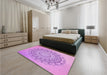 Round Machine Washable Transitional Pastel Purple Pink Rug in a Office, wshpat1976pur