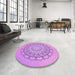 Round Patterned Pastel Purple Pink Rug in a Office, pat1976pur