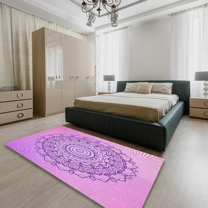 Patterned Pastel Purple Pink Rug in a Bedroom, pat1976pur