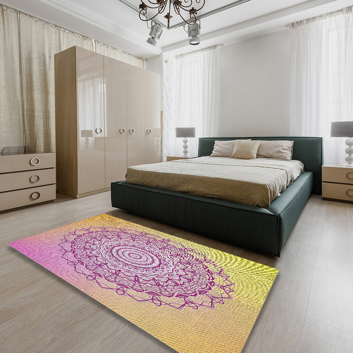 Machine Washable Transitional Tulip Pink Rug in a Bedroom, wshpat1976