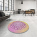 Round Machine Washable Transitional Tulip Pink Rug in a Office, wshpat1976