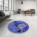 Round Patterned Sapphire Blue Rug in a Office, pat1977blu