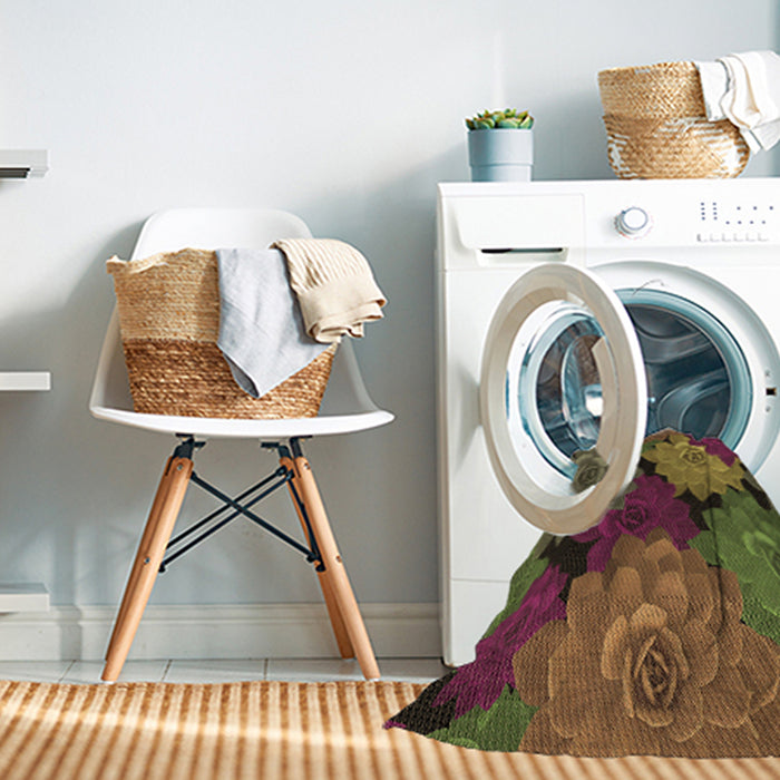 Machine Washable Transitional Hazel Green Rug in a Washing Machine, wshpat1977brn