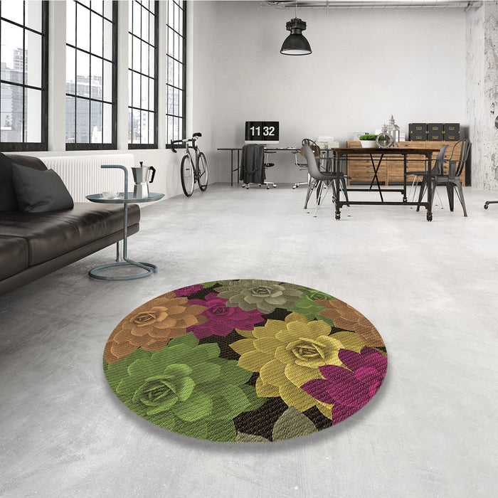 Round Patterned Hazel Green Rug in a Office, pat1977brn