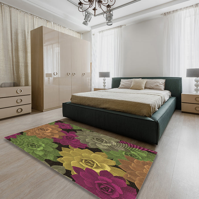 Patterned Hazel Green Rug in a Bedroom, pat1977brn