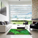 Square Patterned Dark Forest Green Rug in a Living Room, pat1977grn