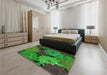 Patterned Dark Forest Green Rug in a Bedroom, pat1977grn