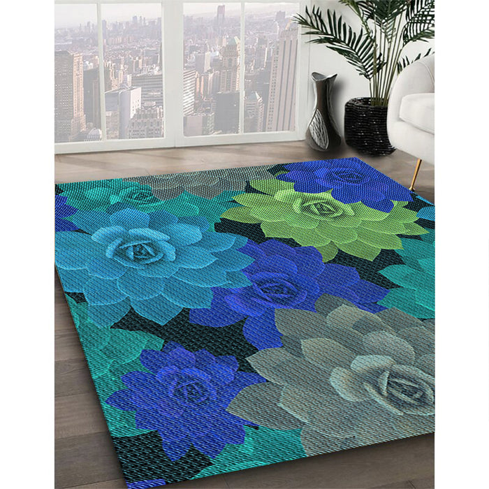 Patterned Blue Rug in Family Room, pat1977lblu