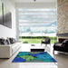 Machine Washable Transitional Blue Rug in a Kitchen, wshpat1977lblu